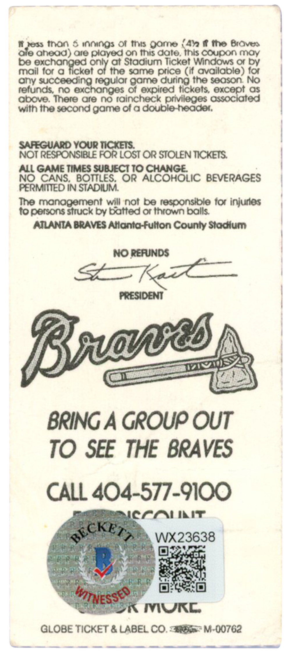 Deion Sanders Autographed Atlanta Braves 4/14/1993 vs Cubs Ticket BAS