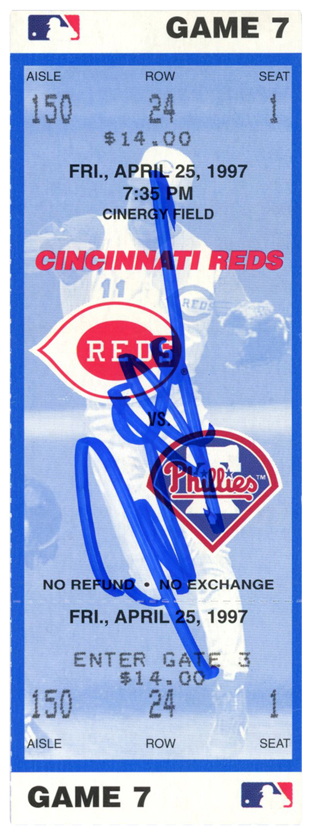 Deion Sanders Signed Cincinnati Reds 4/25/1997 vs Phillies Ticket BAS