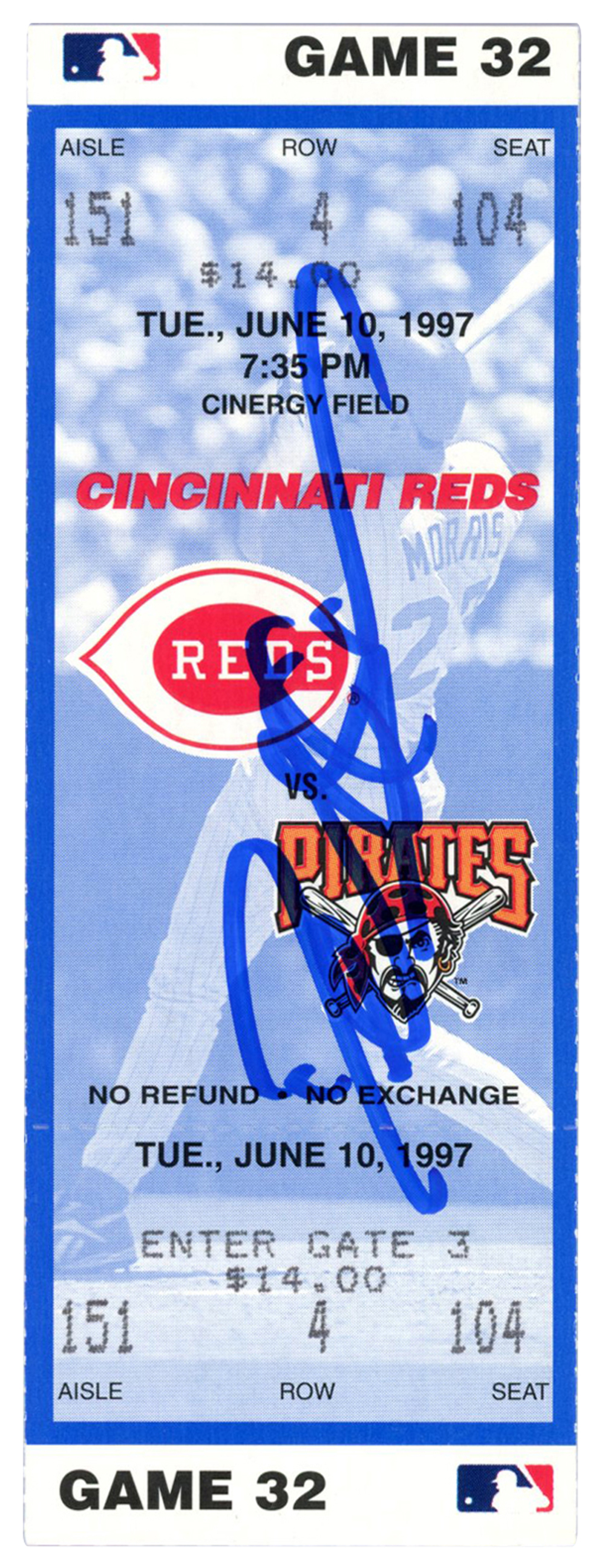 Deion Sanders Signed Cincinnati Reds 6/10/1997 vs Pirates Ticket BAS