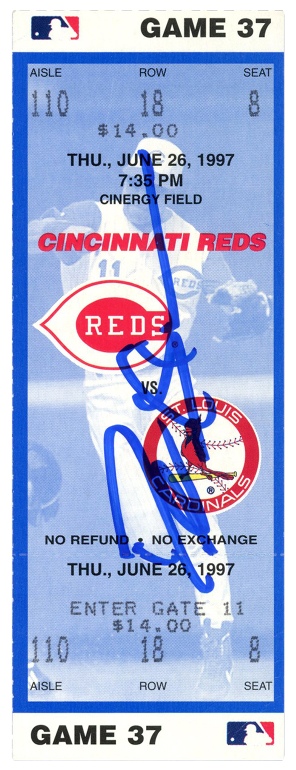 Deion Sanders Signed Cincinnati Reds 6/26/1997 vs Cardinals Ticket BAS