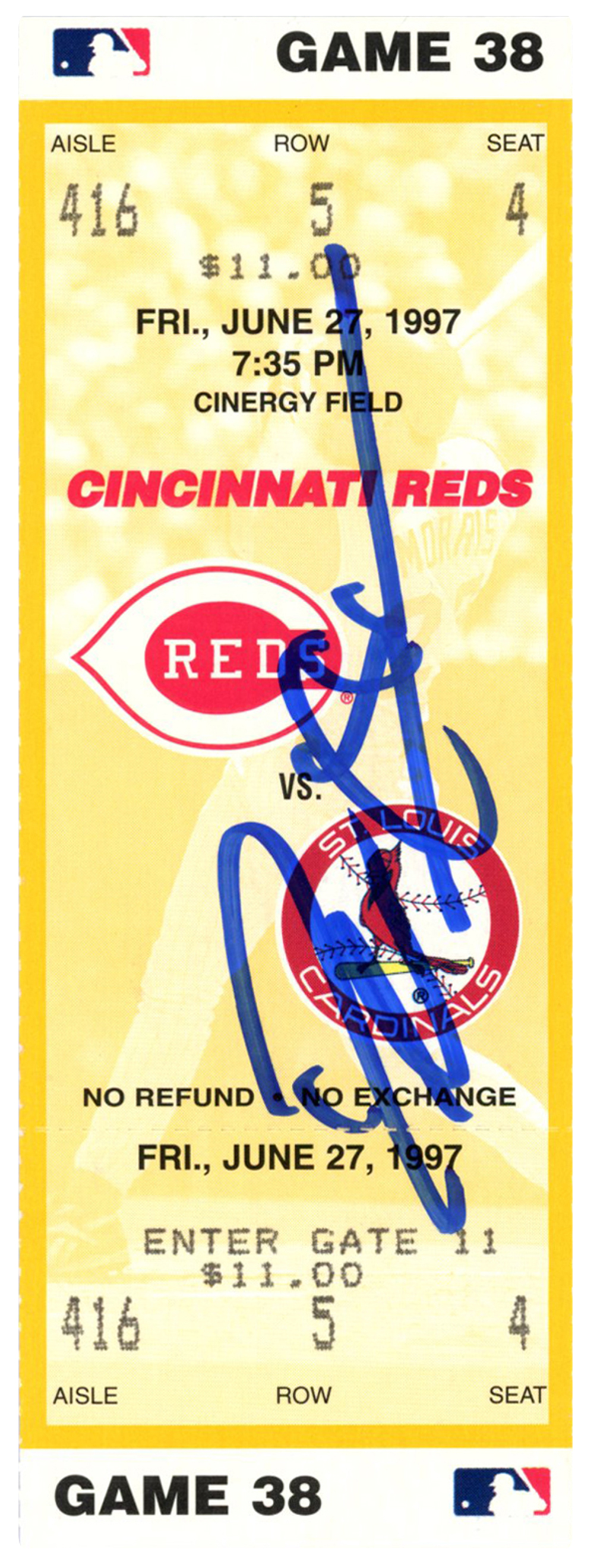 Deion Sanders Signed Cincinnati Reds 6/27/1997 vs Cardinals Ticket BAS