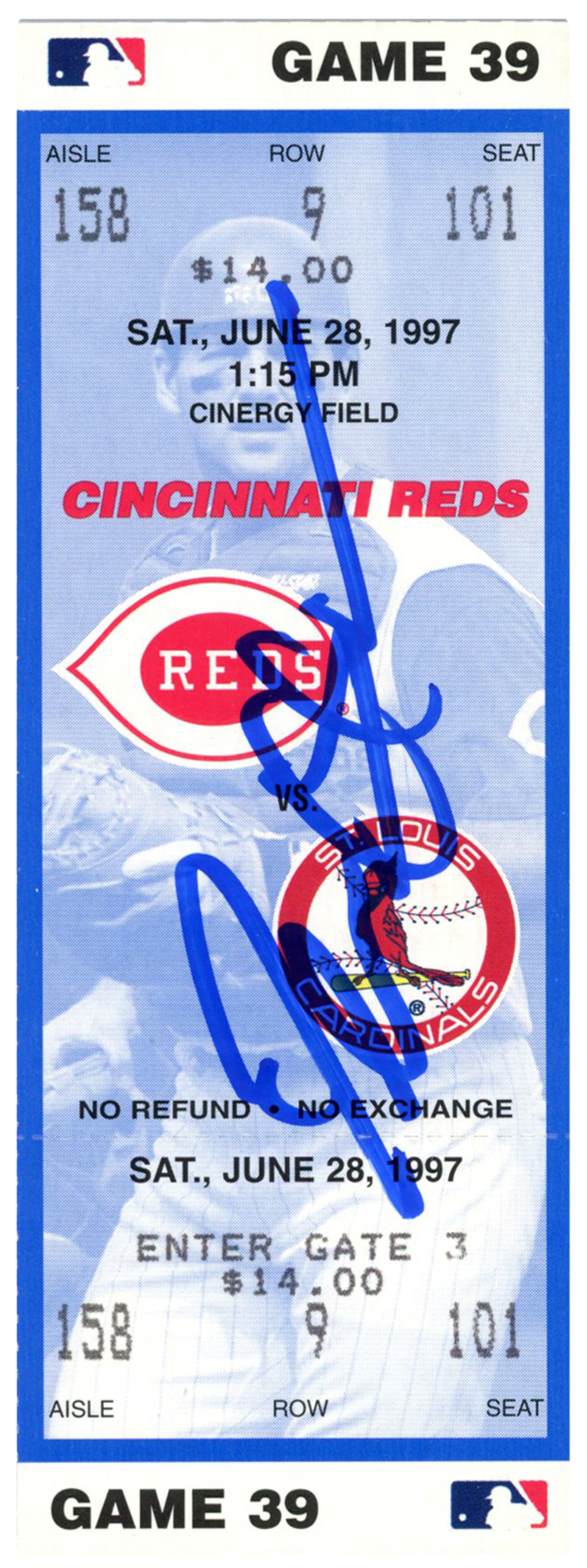 Deion Sanders Signed Cincinnati Reds 6/28/1997 vs Cardinals Ticket BAS