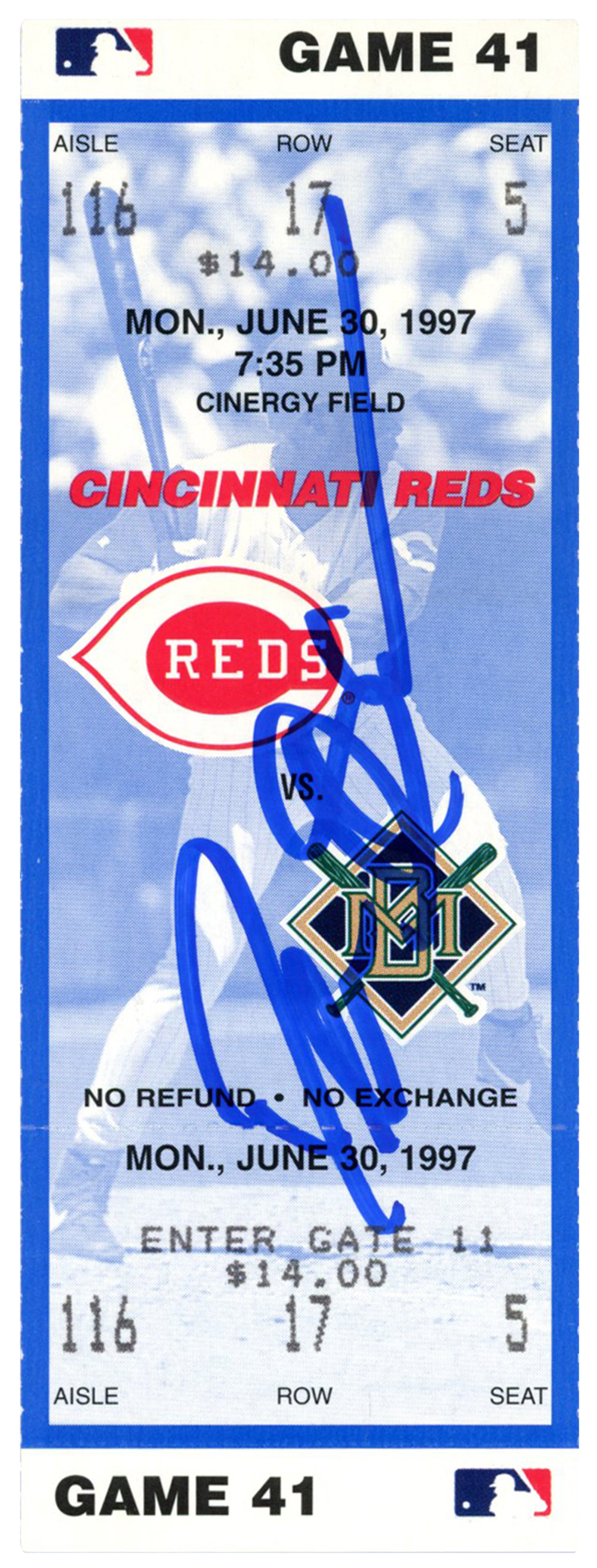 Deion Sanders Signed Cincinnati Reds 6/30/1997 vs Brewers Ticket BAS
