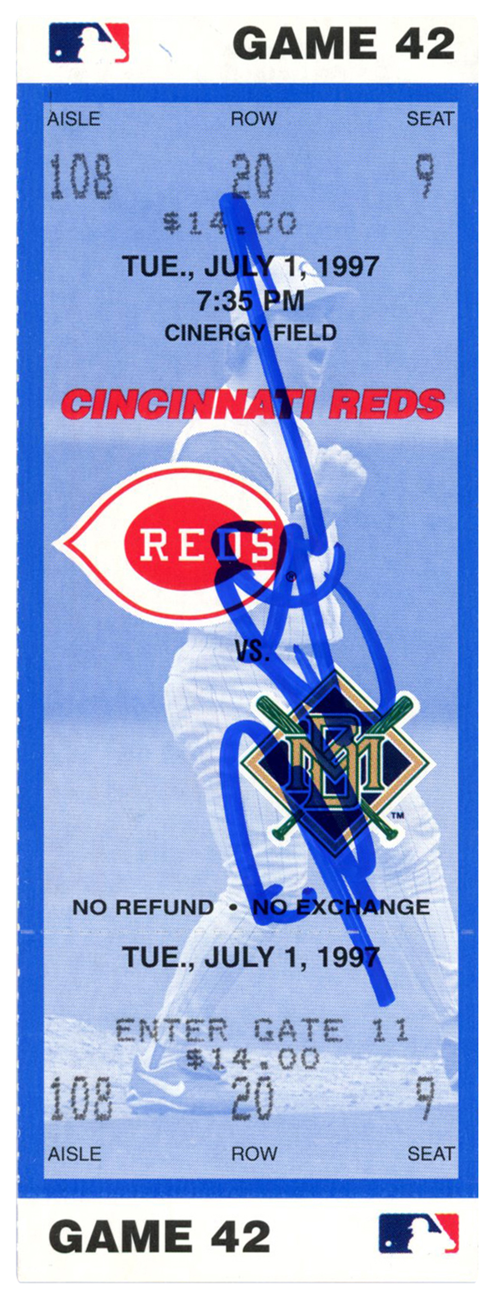 Deion Sanders Signed Cincinnati Reds 7/1/1997 vs Brewers Ticket BAS