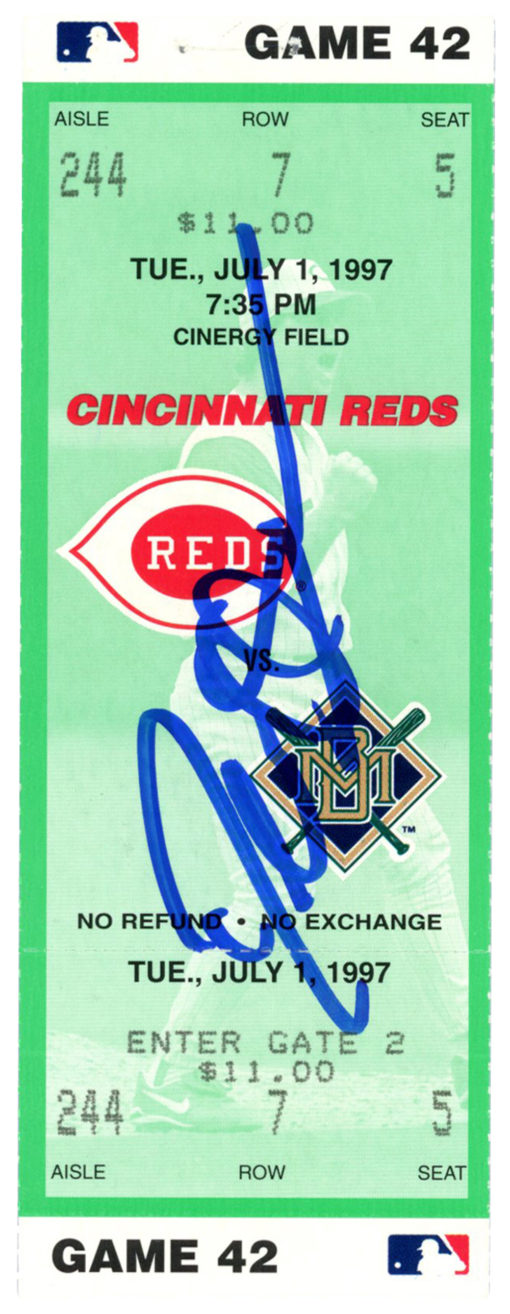 Deion Sanders Signed Cincinnati Reds 7/1/1997 vs Brewers Ticket BAS