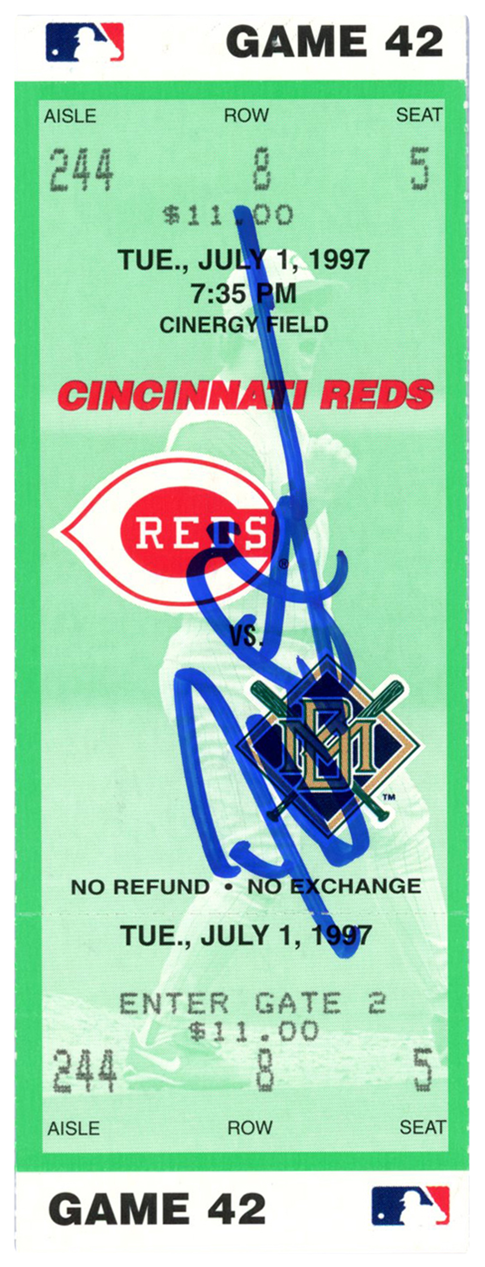 Deion Sanders Signed Cincinnati Reds 7/1/1997 vs Brewers Ticket BAS