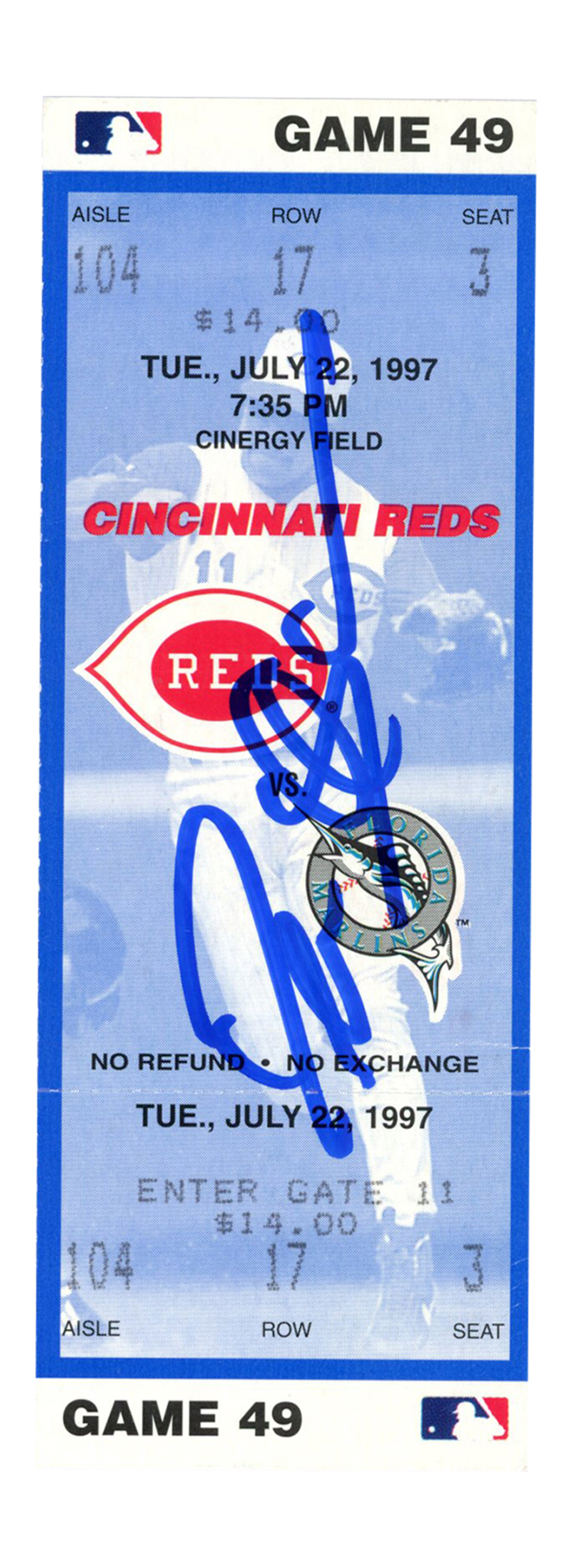 Deion Sanders Signed Cincinnati Reds 7/22/1997 vs Marlins Ticket BAS
