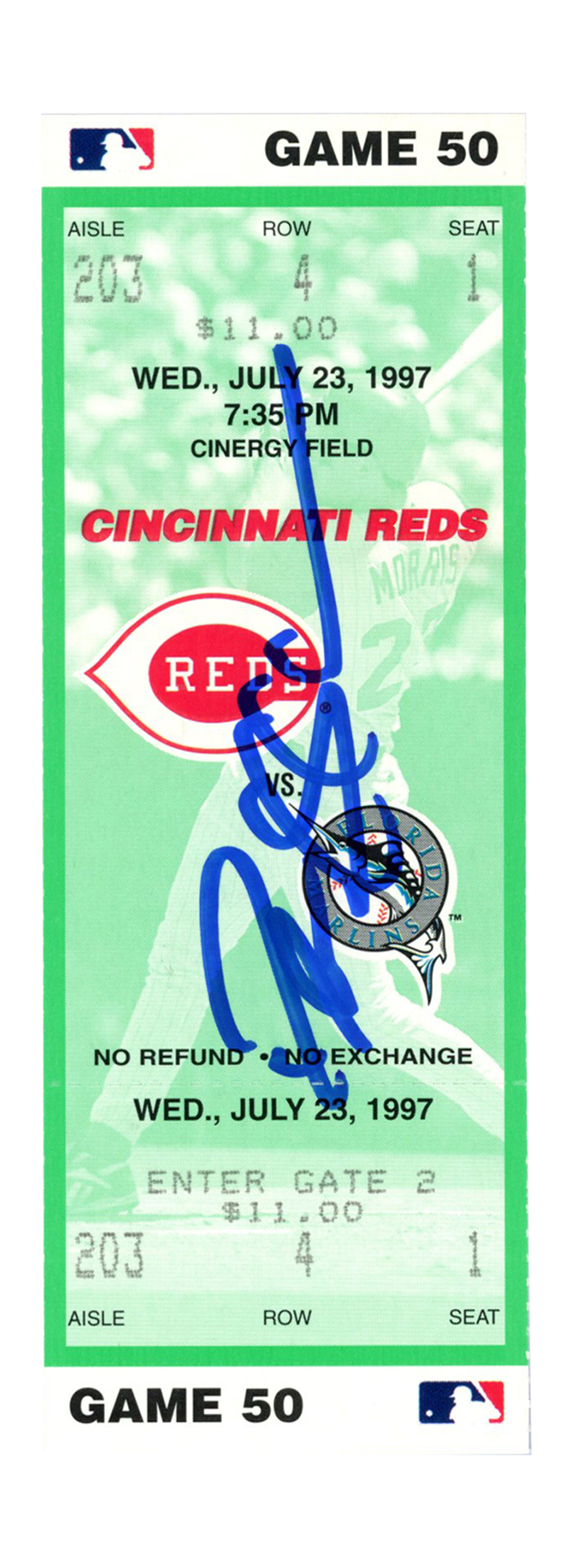 Deion Sanders Signed Cincinnati Reds 7/23/1997 vs Marlins Ticket BAS