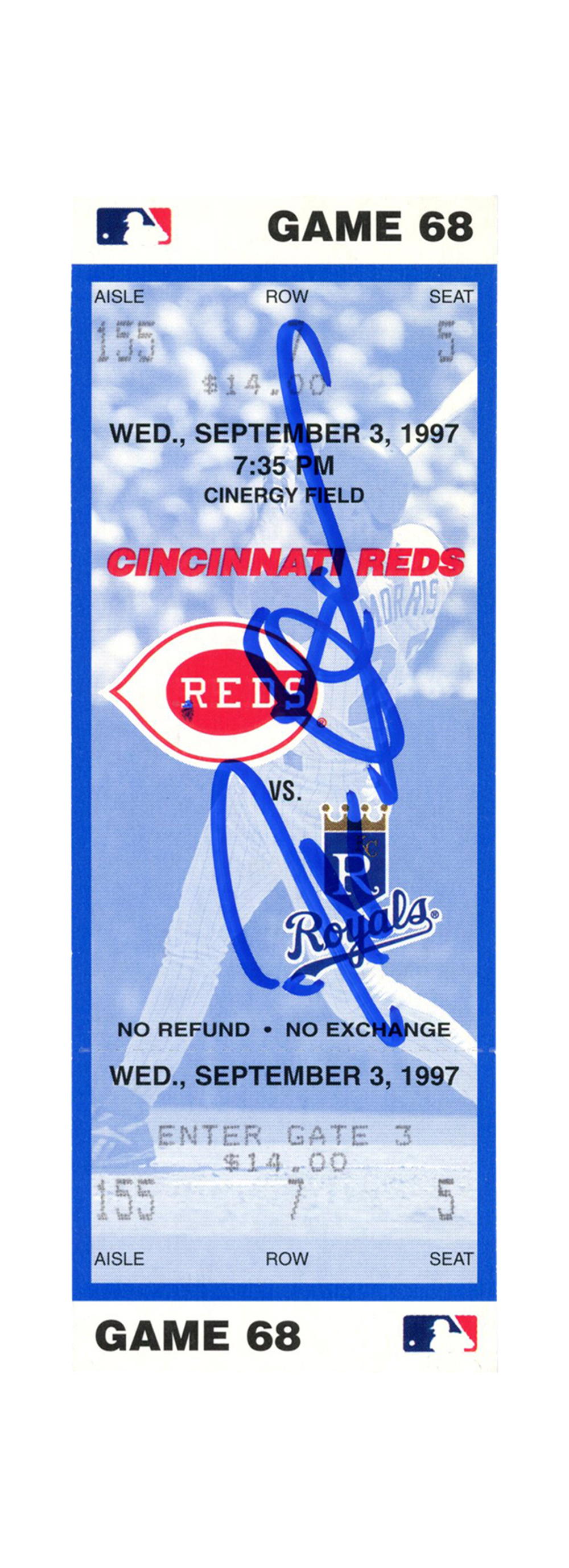 Deion Sanders Signed Cincinnati Reds 9/3/1997 vs Royals Ticket BAS