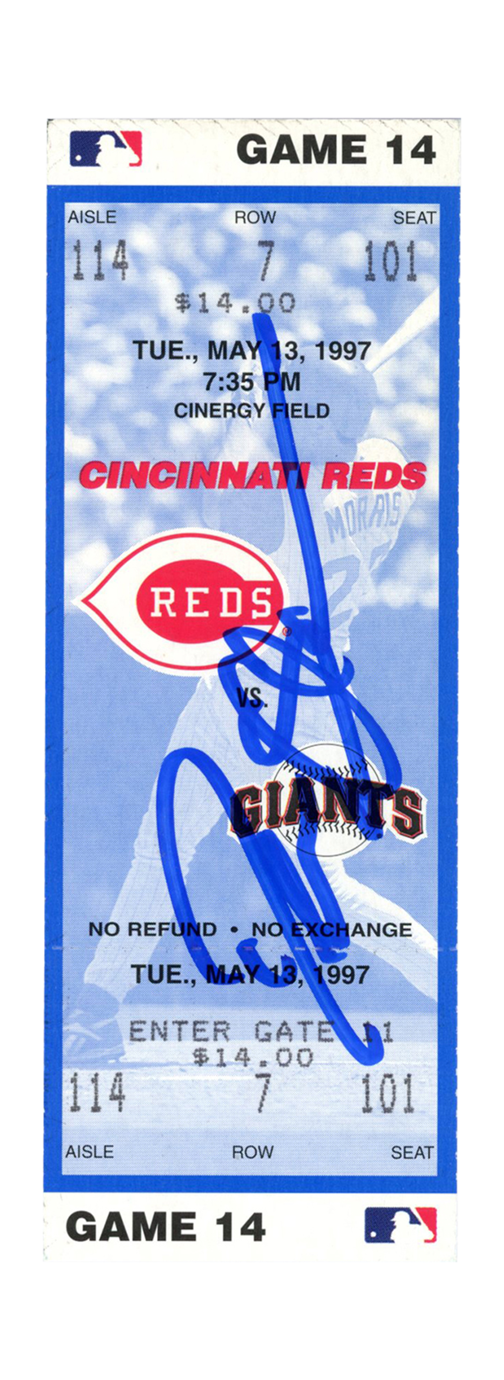 Deion Sanders Signed Cincinnati Reds 5/13/1997 vs Giants Ticket BAS