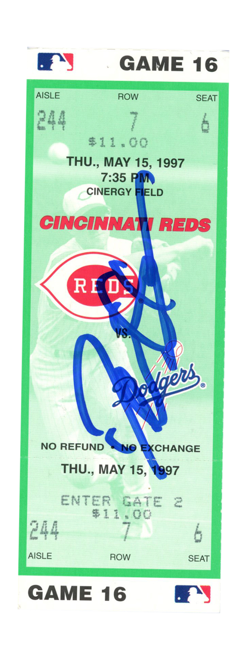 Deion Sanders Signed Cincinnati Reds 5/15/1997 vs Dodgers Ticket BAS