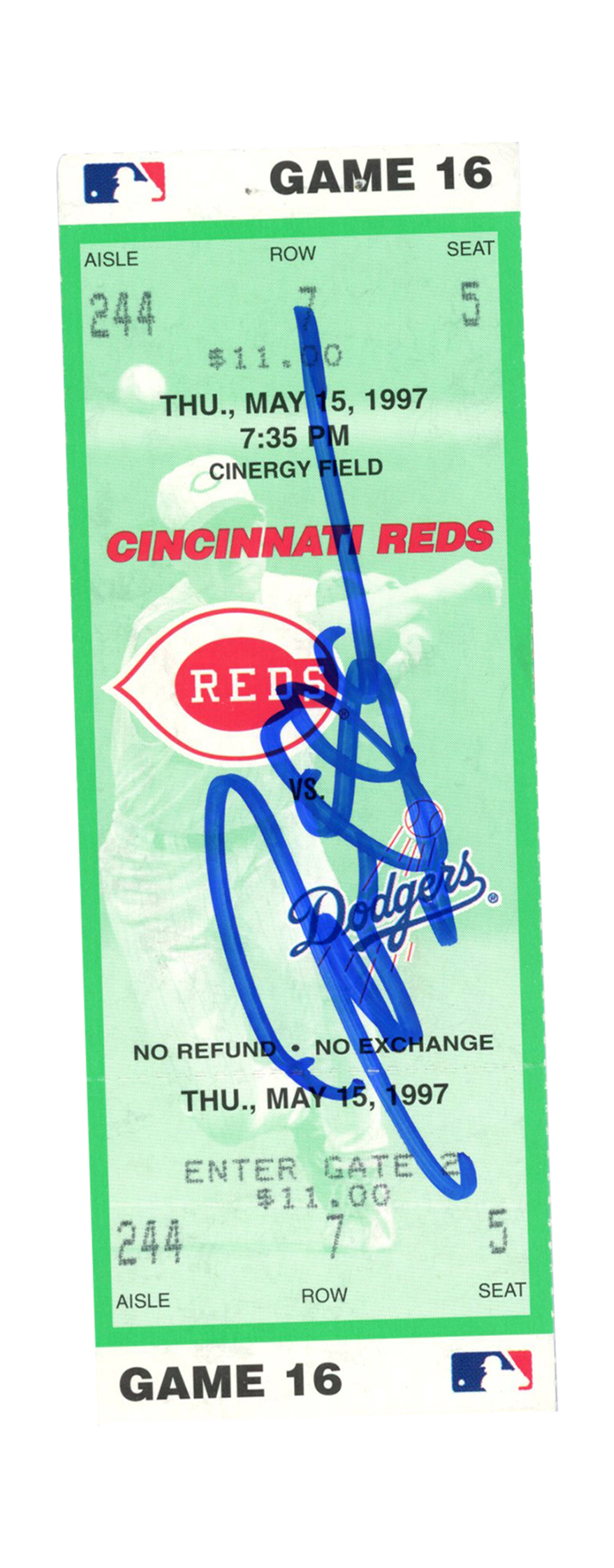 Deion Sanders Signed Cincinnati Reds 5/15/1997 vs Dodgers Ticket BAS