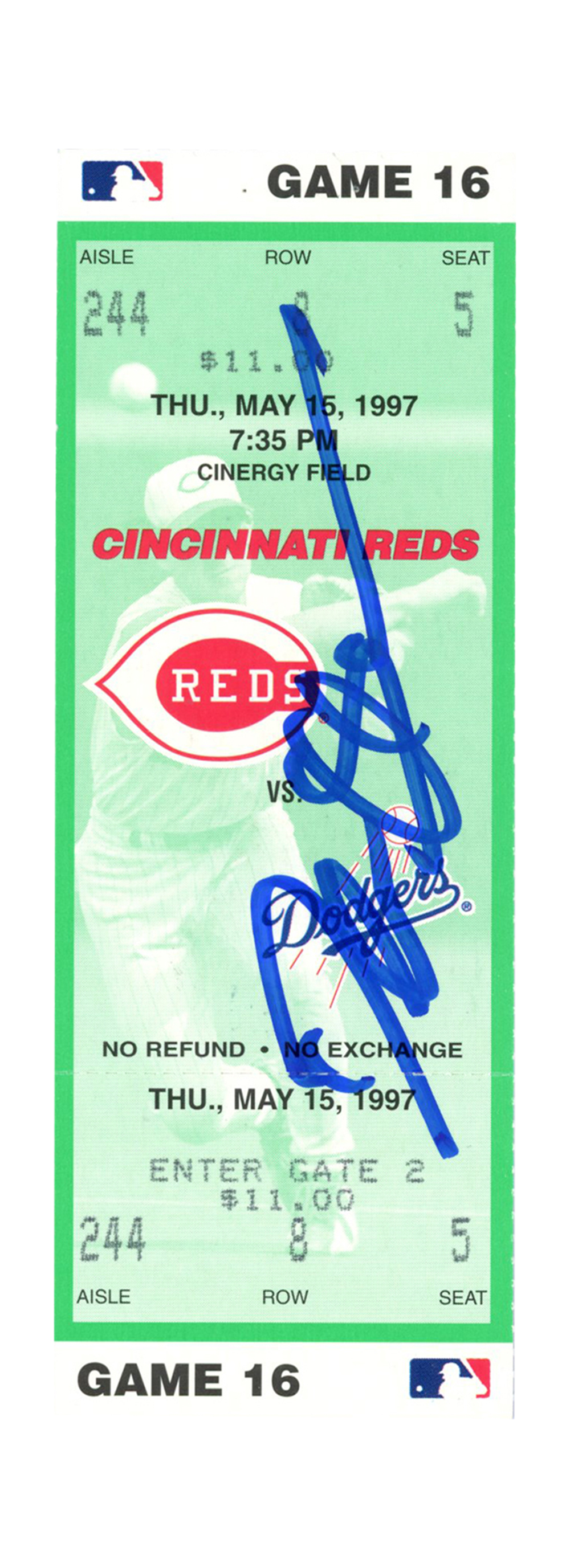 Deion Sanders Signed Cincinnati Reds 5/15/1997 vs Dodgers Ticket BAS