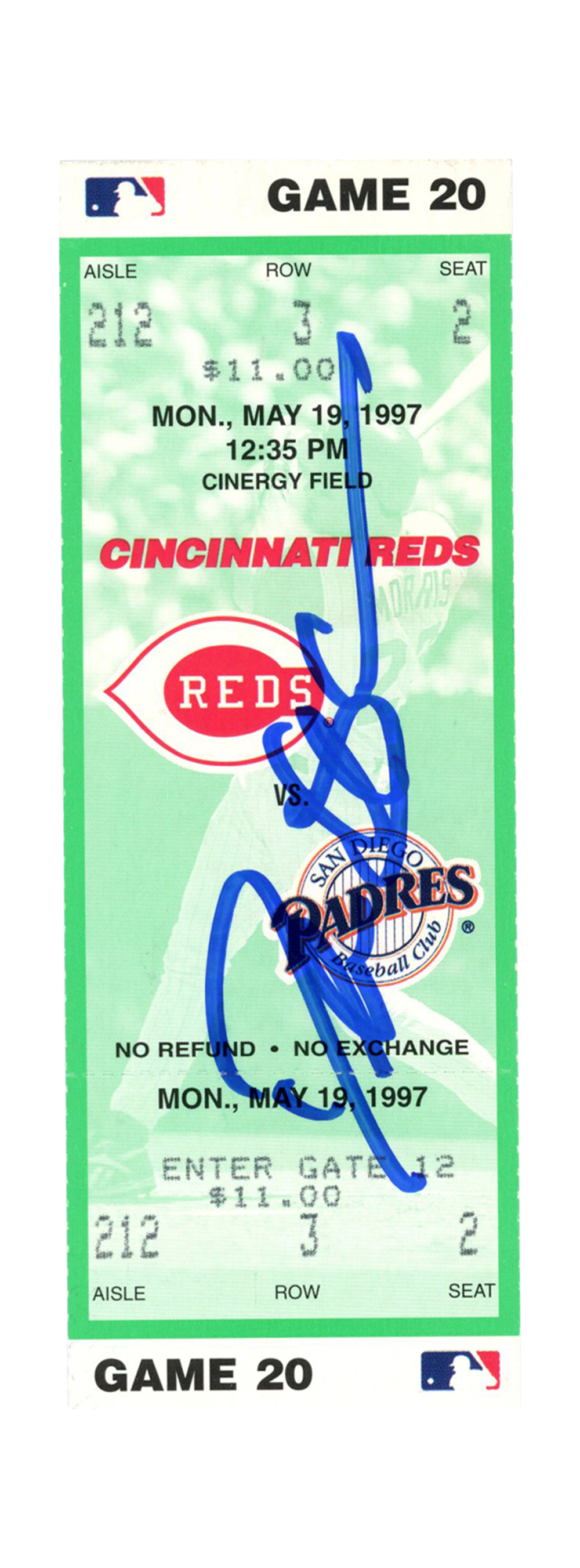 Deion Sanders Signed Cincinnati Reds 5/19/1997 vs Padres Ticket BAS