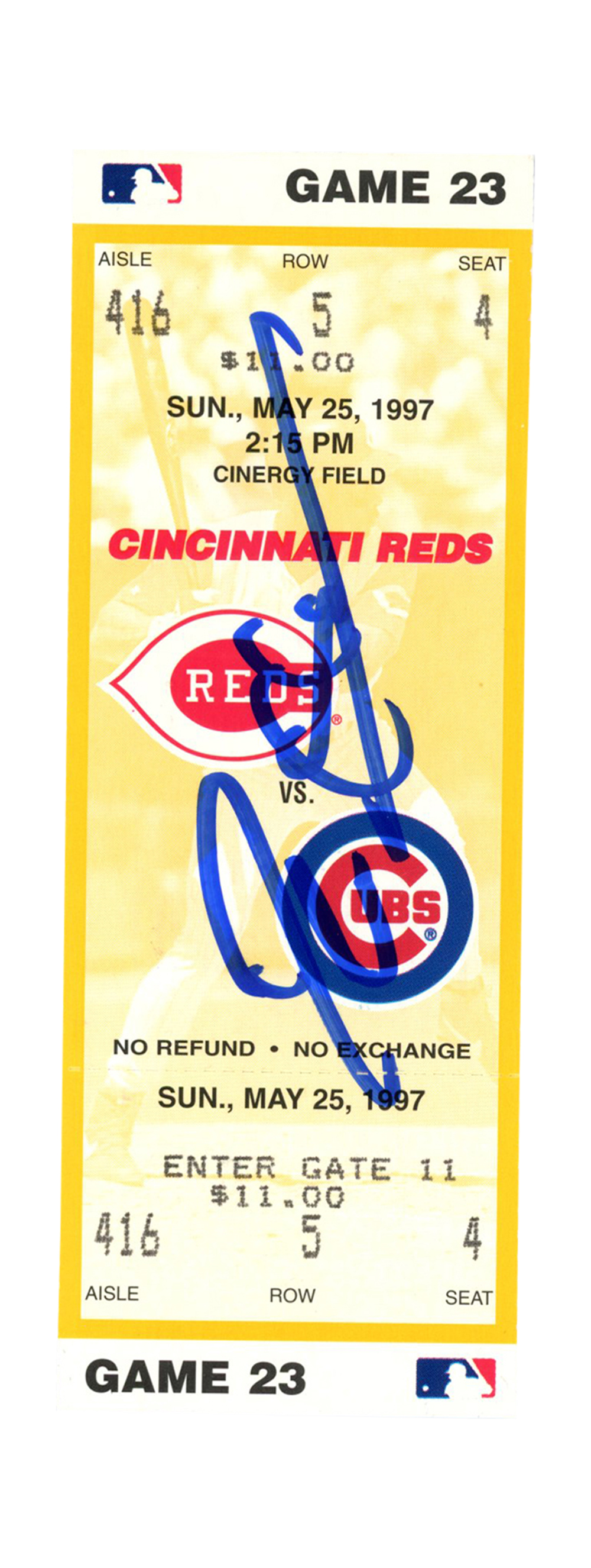 Deion Sanders Signed Cincinnati Reds 5/25/1997 vs Cubs Ticket BAS