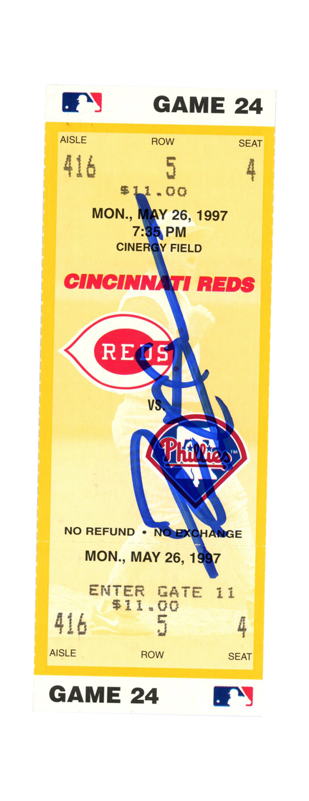 Deion Sanders Signed Cincinnati Reds 5/26/1997 vs Phillies Ticket BAS