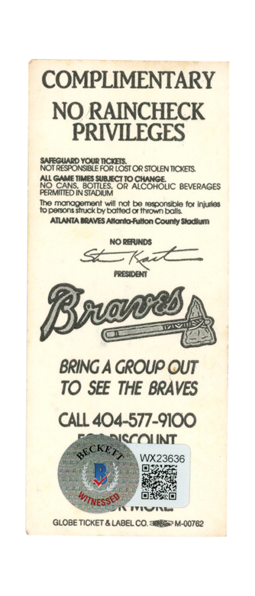 Deion Sanders Signed Atlanta Braves 7/16/1991 vs Cubs Ticket BAS