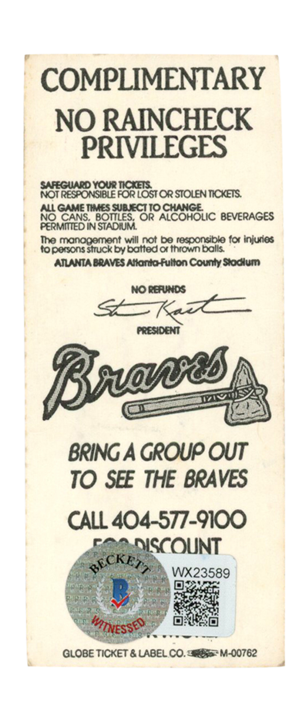 Deion Sanders Signed Atlanta Braves 7/12/1991 vs Cardinals Ticket BAS