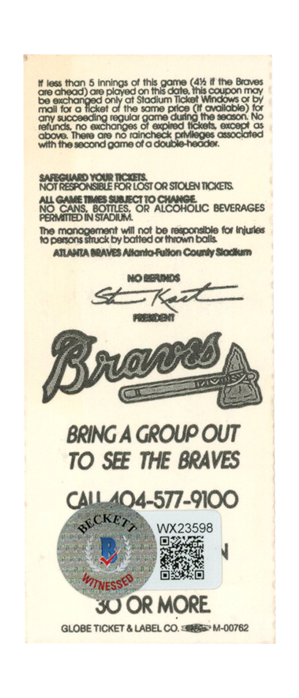 Deion Sanders Signed Atlanta Braves 5/13/1992 vs Pirates Ticket BAS