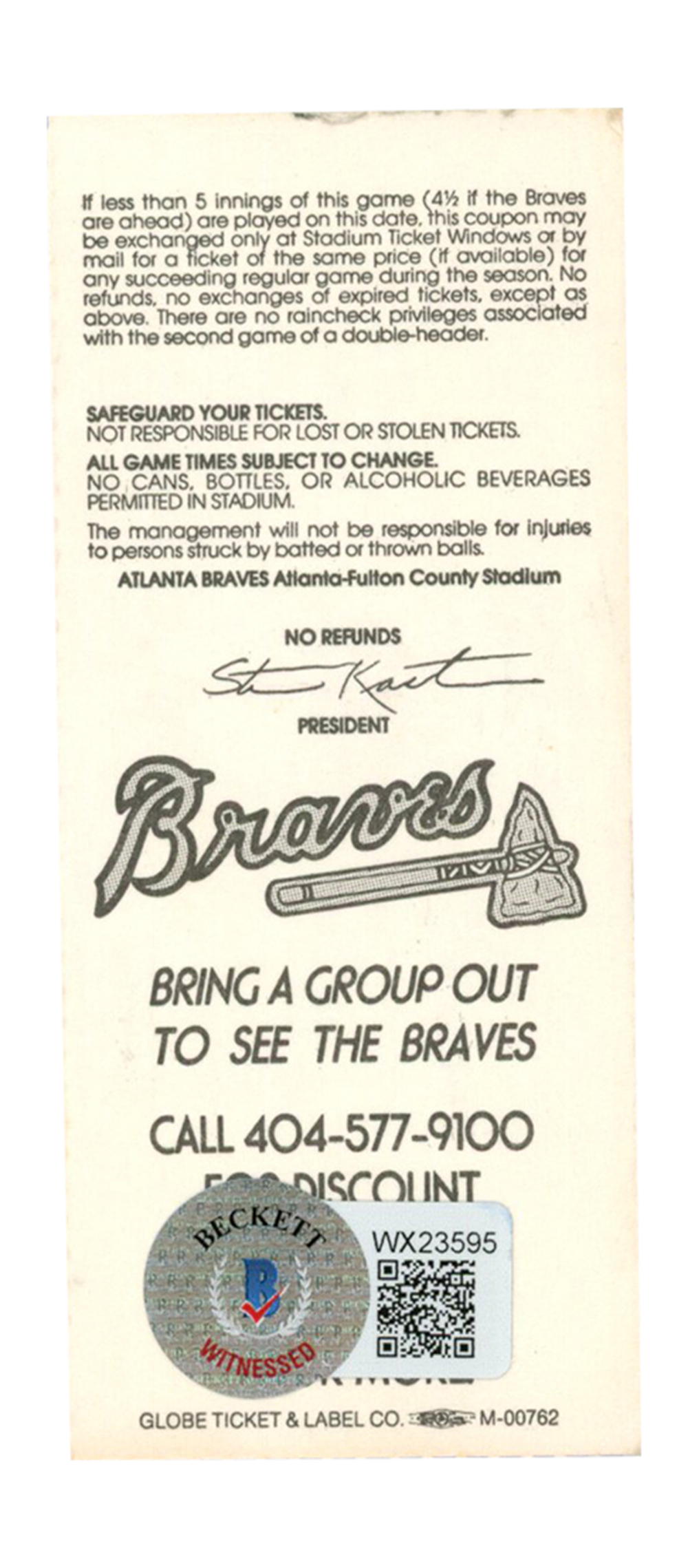 Deion Sanders Signed Atlanta Braves 7/8/1992 vs Mets Ticket BAS