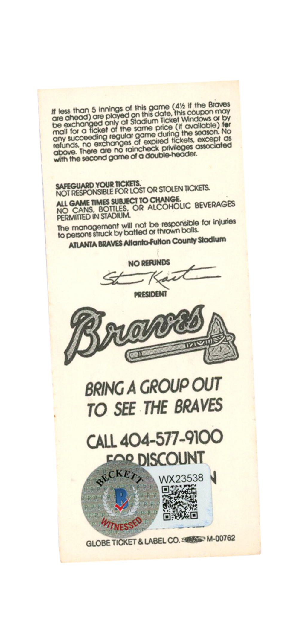 Deion Sanders Signed Atlanta Braves 8/9/1992 @ Dodgers Ticket BAS