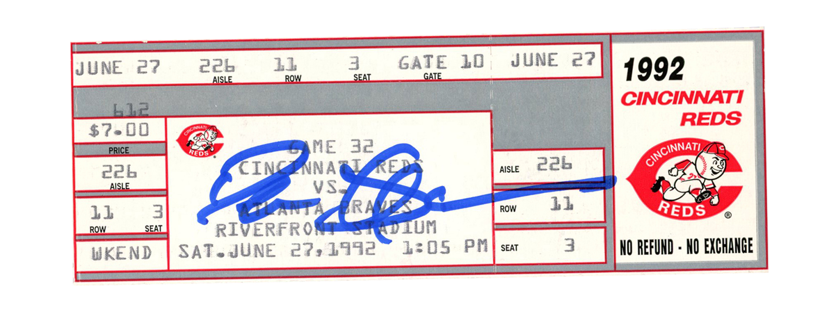 Deion Sanders Signed Atlanta Braves 6/27/1992 vs Reds Ticket BAS