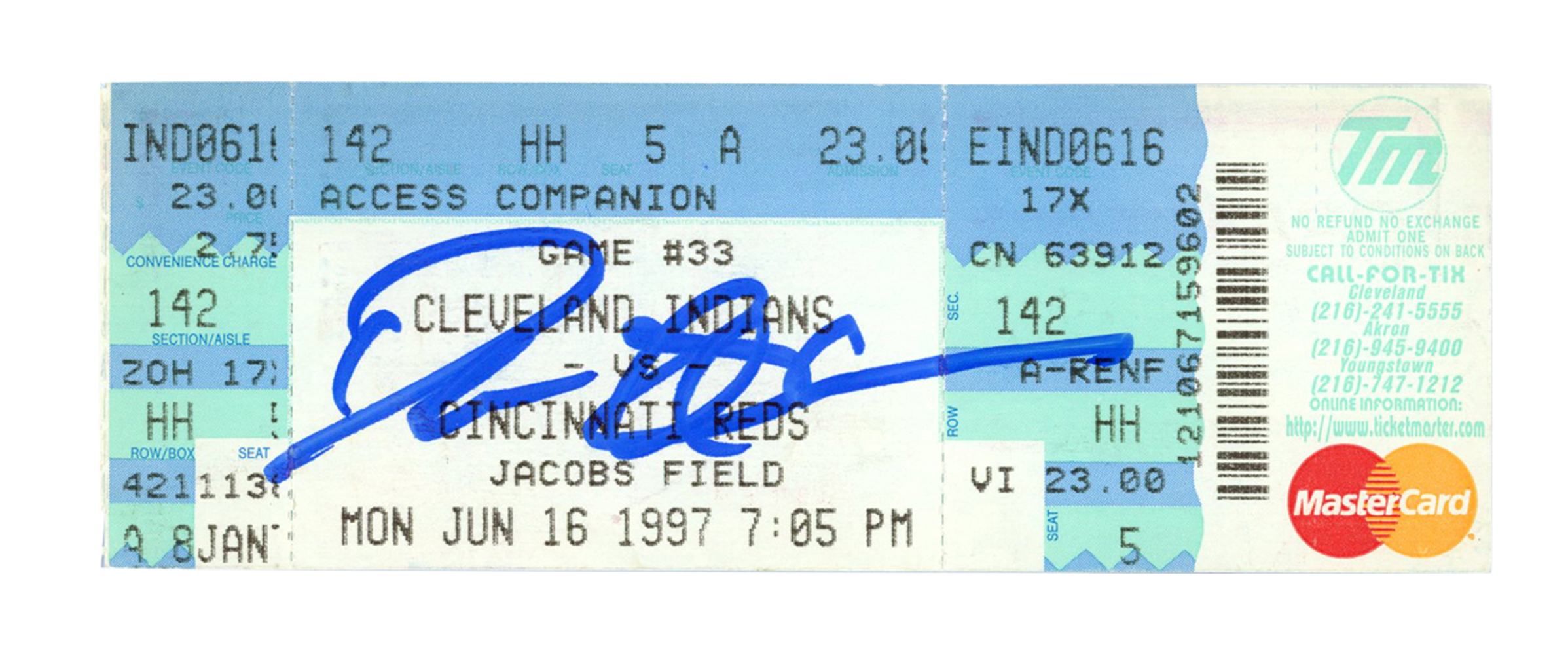 Deion Sanders Signed Cincinnati Reds 6/16/1997 @ Indians Ticket BAS
