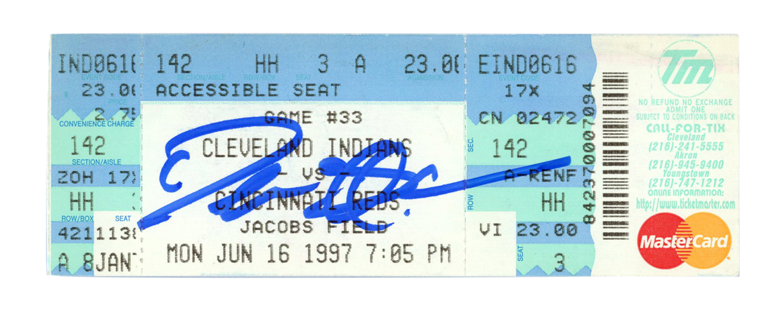 Deion Sanders Signed Cincinnati Reds 6/16/1997 @ Indians Ticket BAS