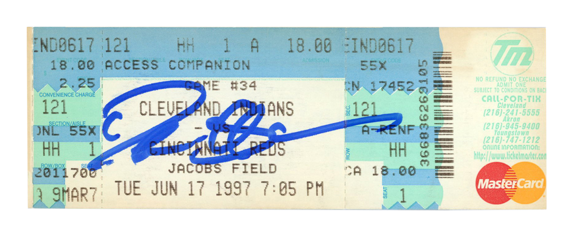 Deion Sanders Signed Cincinnati Reds 6/17/1997 @ Indians Ticket BAS