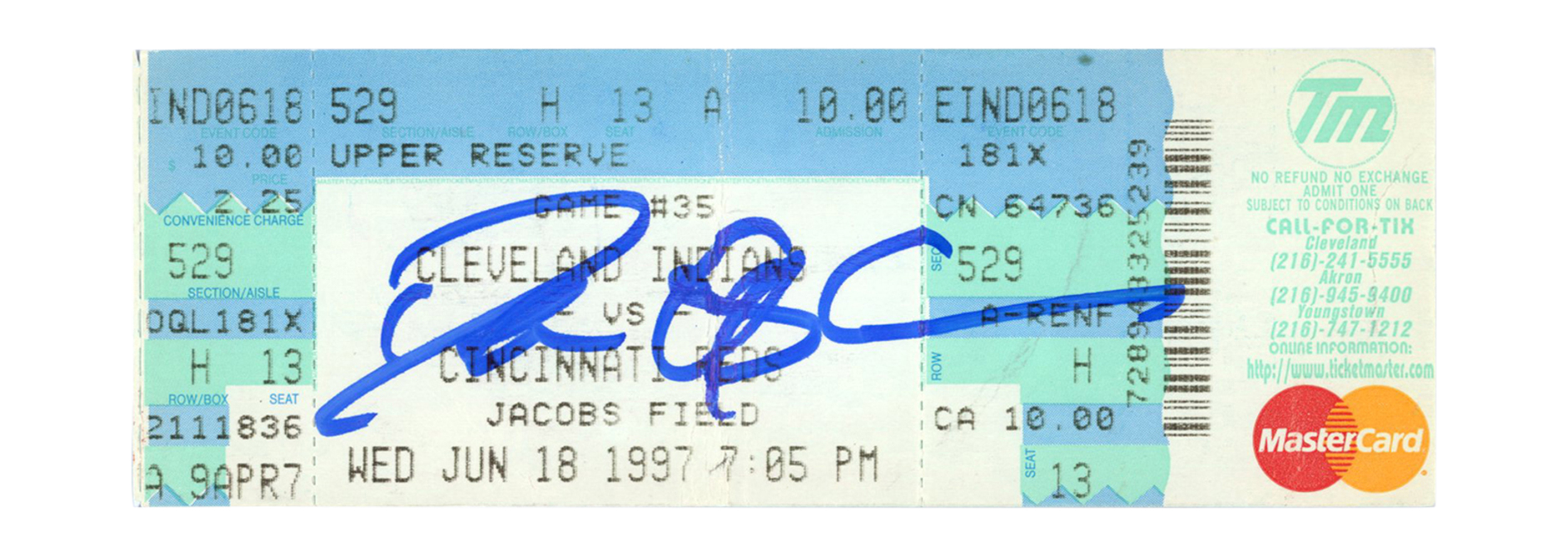 Deion Sanders Signed Cincinnati Reds 6/18/1997 @ Indians Ticket BAS