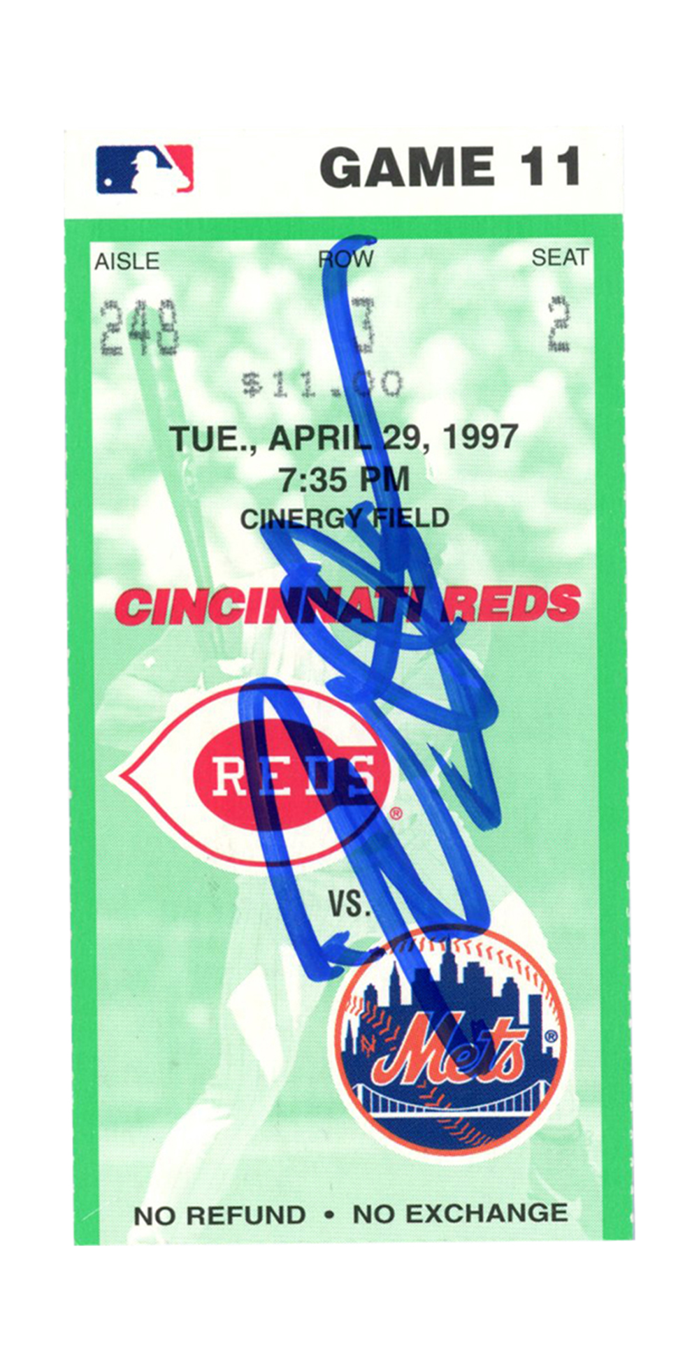 Deion Sanders Signed Cincinnati Reds 4/29/1997 vs Mets Ticket BAS
