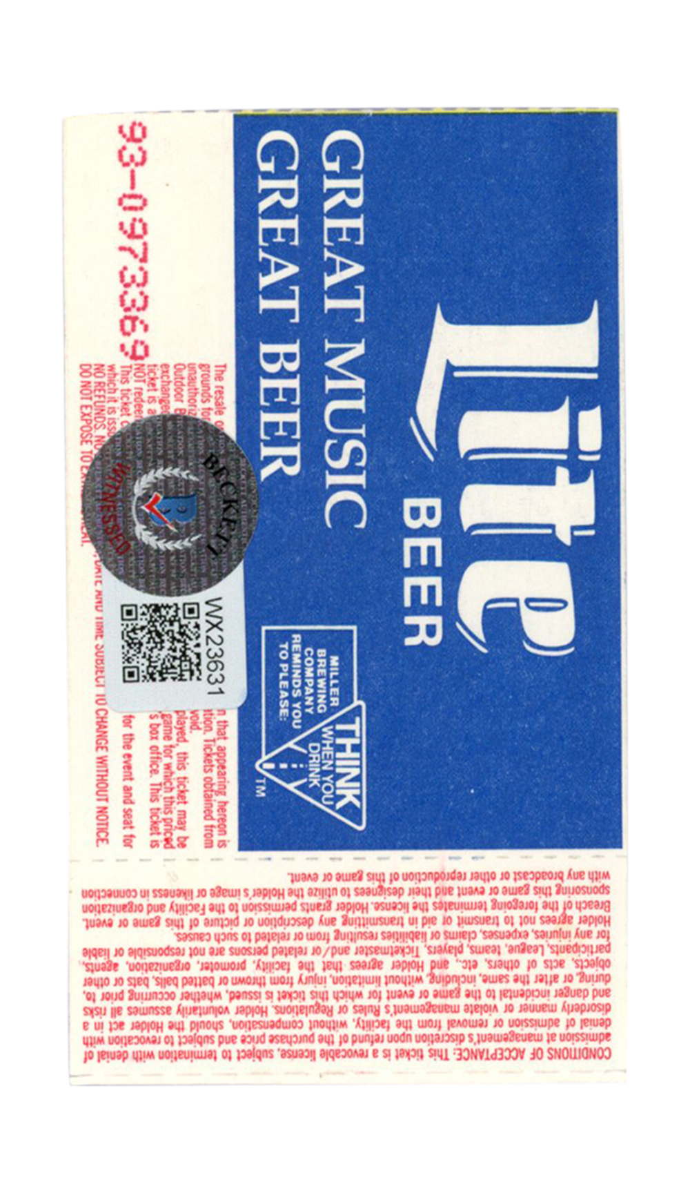 Deion Sanders Autographed Atlanta Braves 6/10/1993 vs Reds Ticket BAS