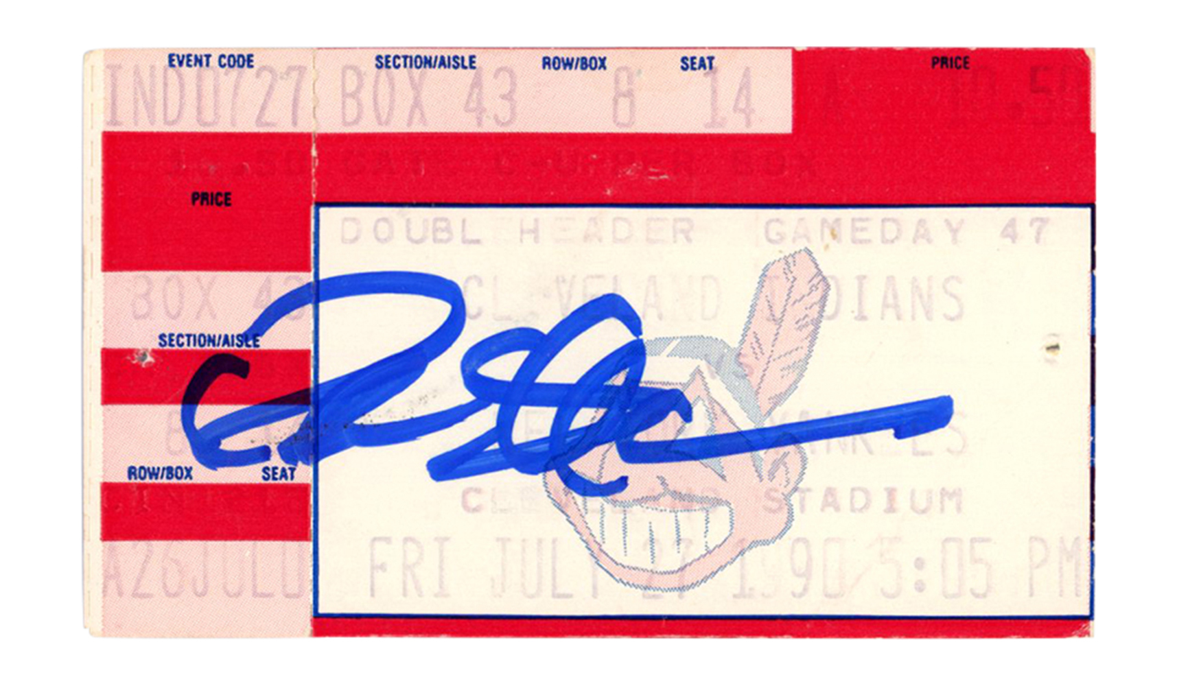 Deion Sanders Signed New York Yankees 7/27/1990 @ Indians Ticket BAS