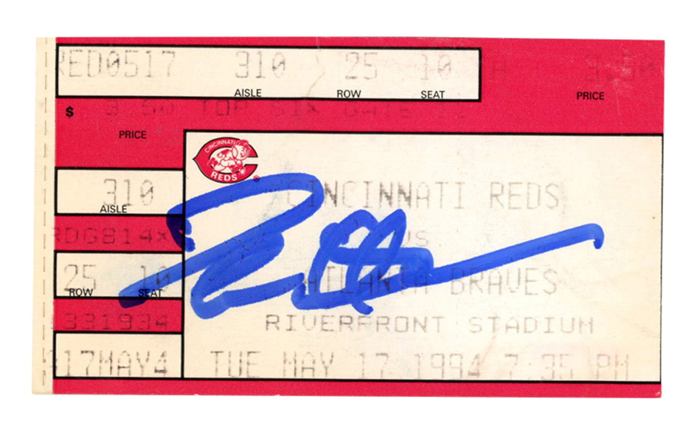 Deion Sanders Autographed Atlanta Braves 5/17/1994 @ Reds Ticket BAS