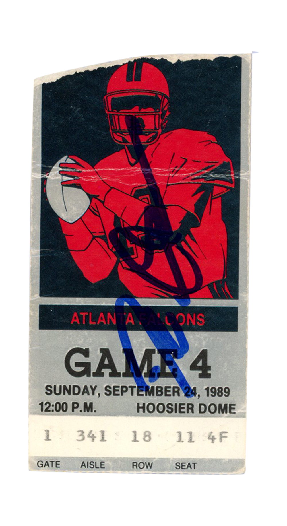 Deion Sanders Autographed Atlanta Falcons 9/24/1989 @ Colts Ticket BAS