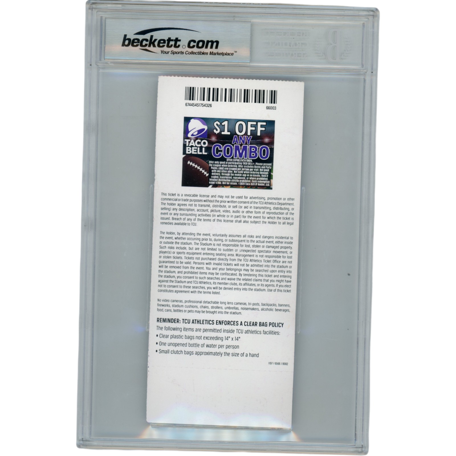 Deion Sanders Autographed Colorado Buffaloe Debut Win TCU Ticket Beckett 49669