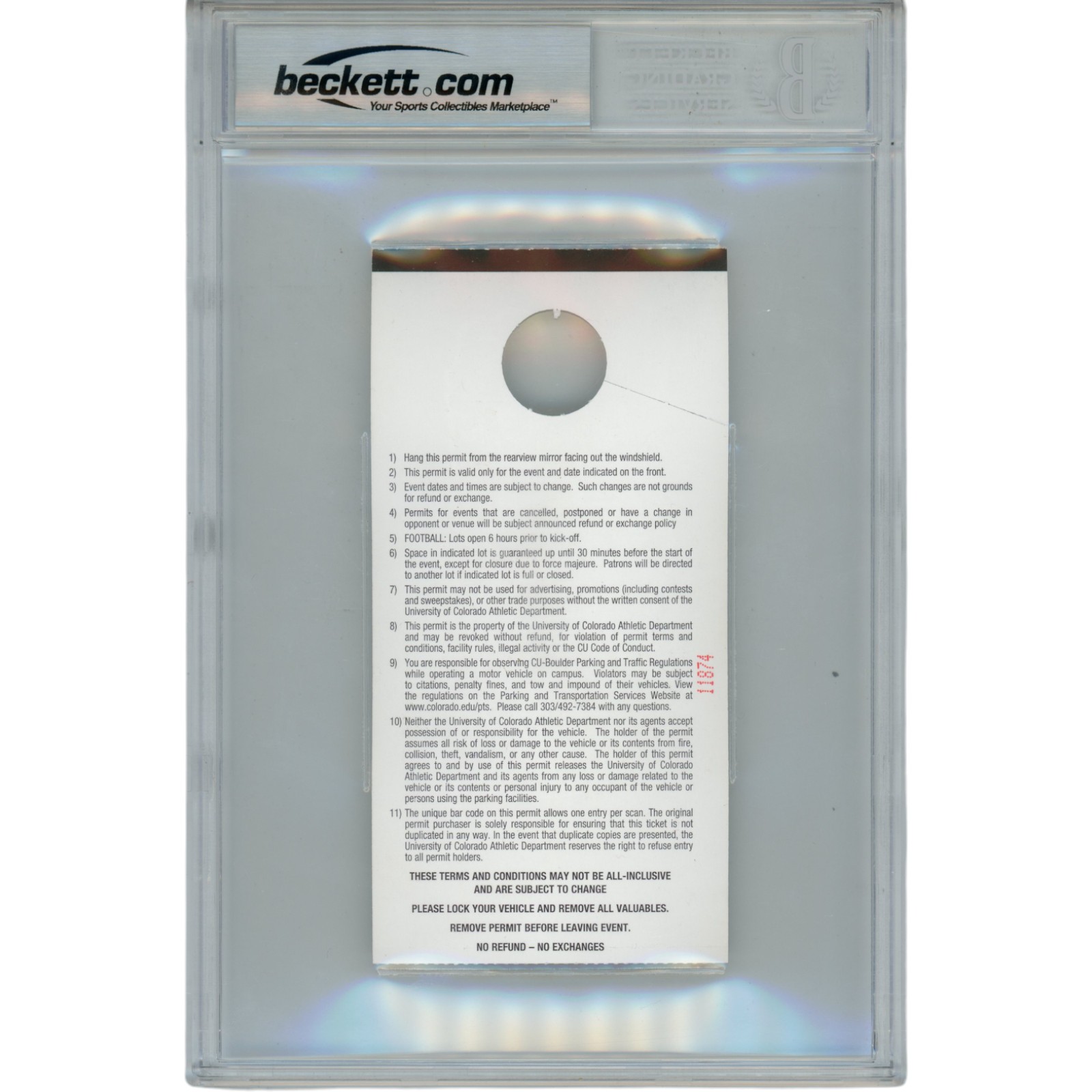 Deion Sanders Autographed Colorado Buffaloes Parking Pass Slab Beckett 49670 2 Deion Sanders Autographed Colorado Buffaloes Parking Pass Slab Beckett 49670