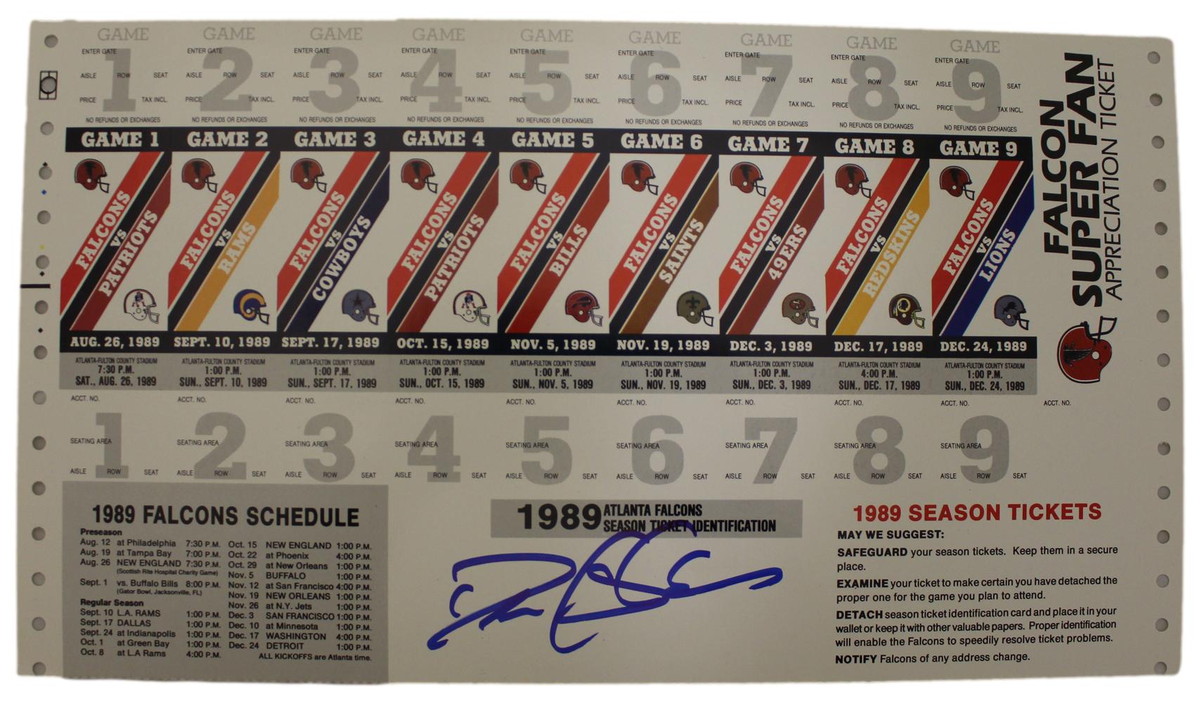 Deion Sanders Signed Atlanta Falcons 1989 Season Ticket Proof Sheet BAS