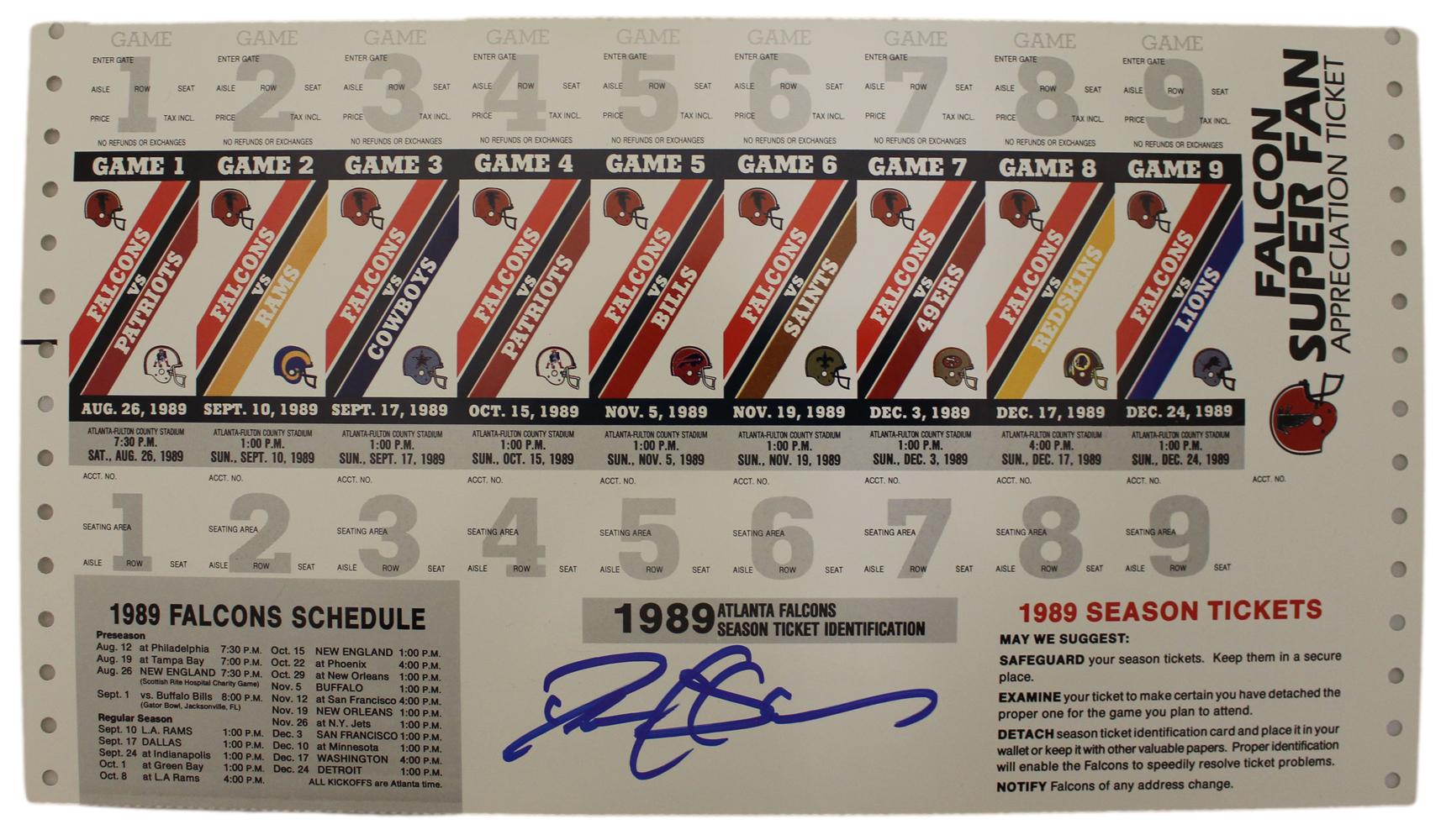 Deion Sanders Signed Atlanta Falcons 1989 Season Ticket Proof Sheet BAS