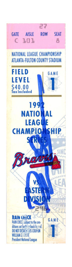 Deion Sanders Autographed Atlanta Braves 1992 NLCS Game 1 Ticket BAS