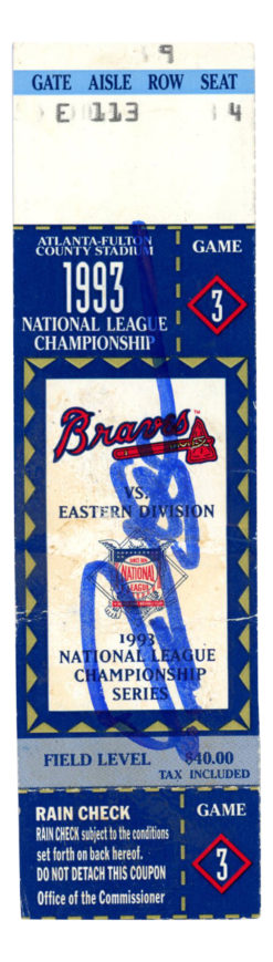 Deion Sanders Autographed Atlanta Braves 1993 NLCS Game 3 Ticket BAS