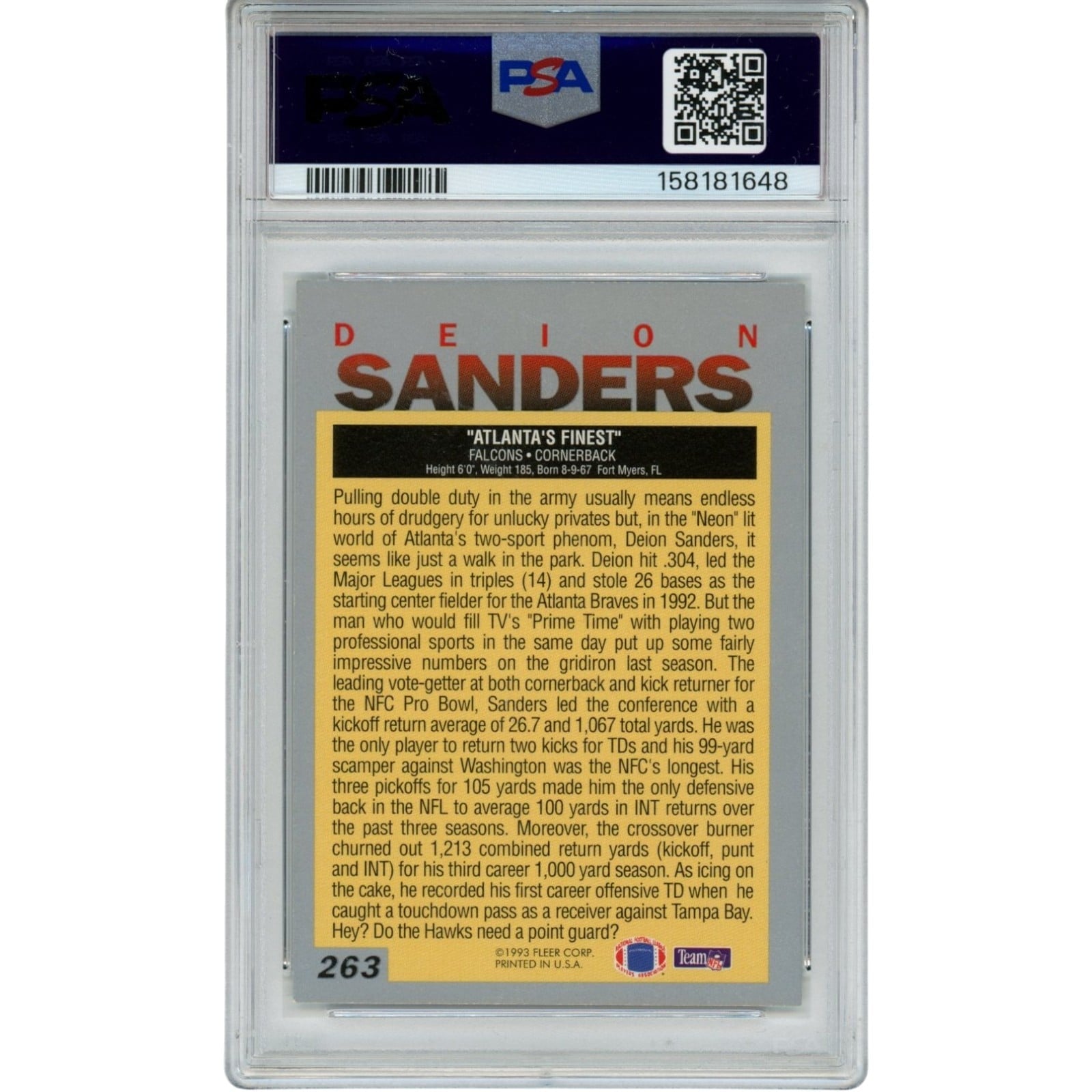 Deion Sanders Autographed/Signed Atlanta Falcons/Braves Trading Card PSA 55232