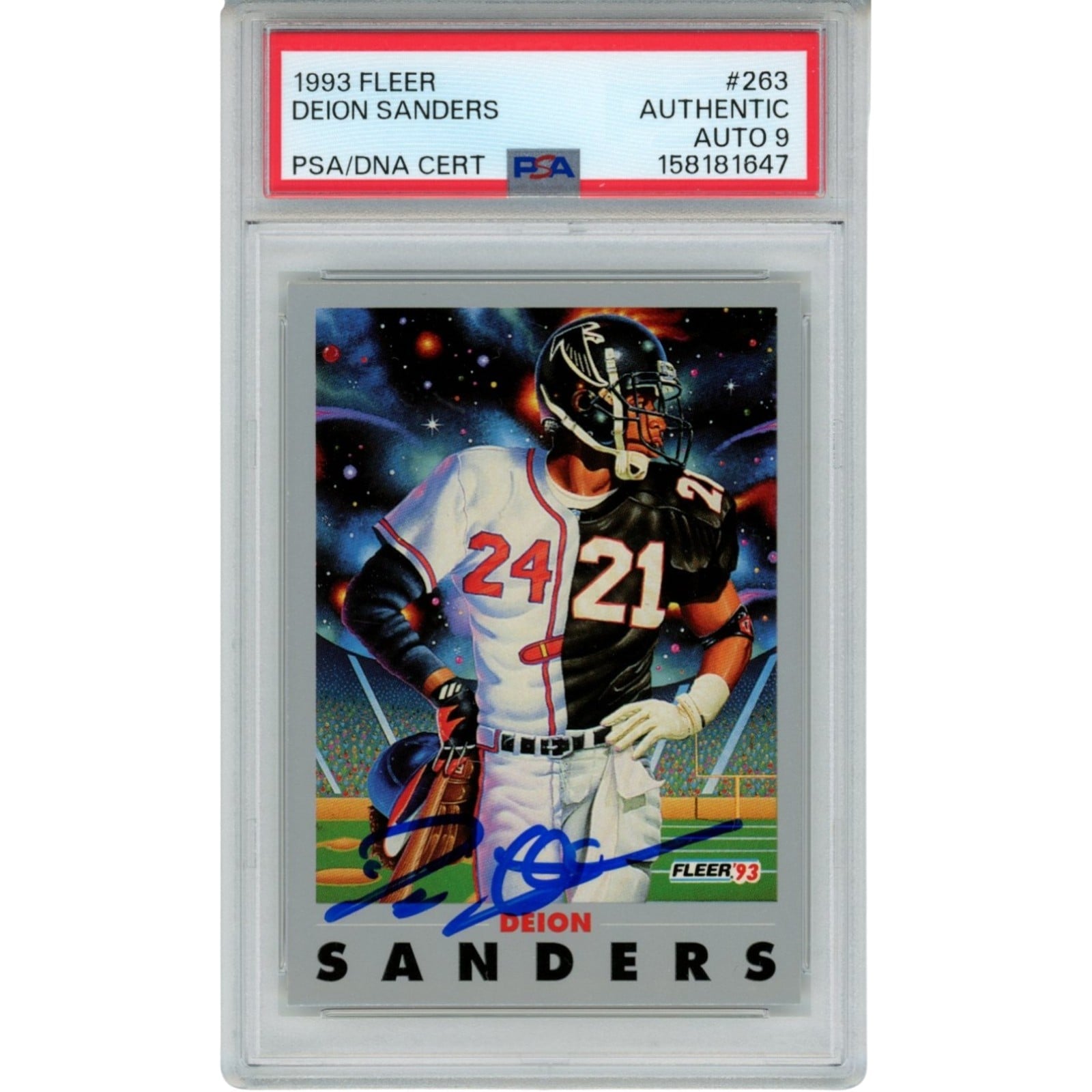 Deion Sanders Autographed/Signed Atlanta Falcons/Braves Trading Card PSA 55237