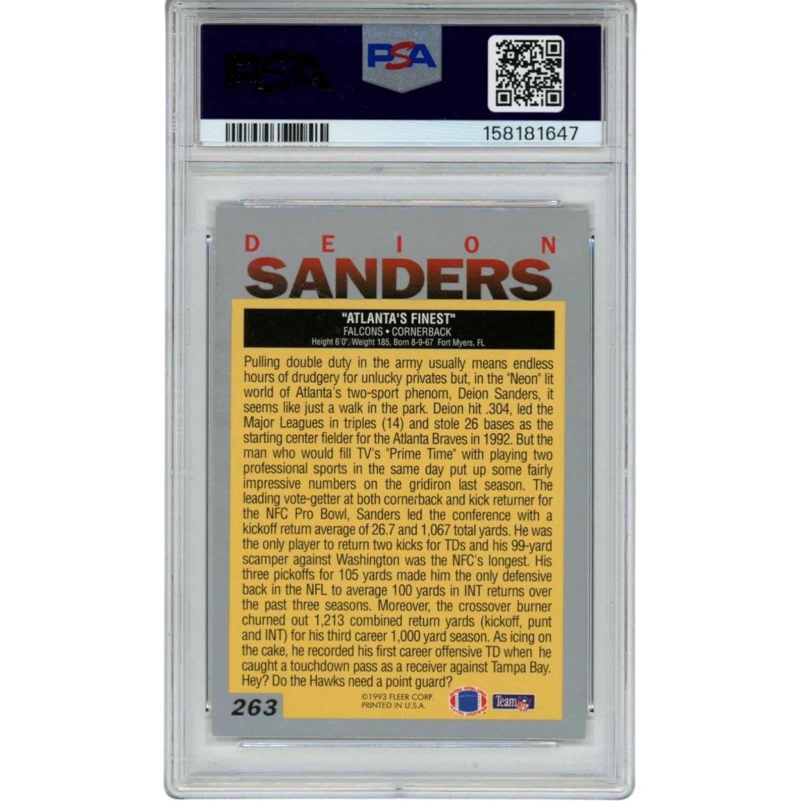 Deion Sanders Autographed/Signed Atlanta Falcons/Braves Trading Card PSA 55237