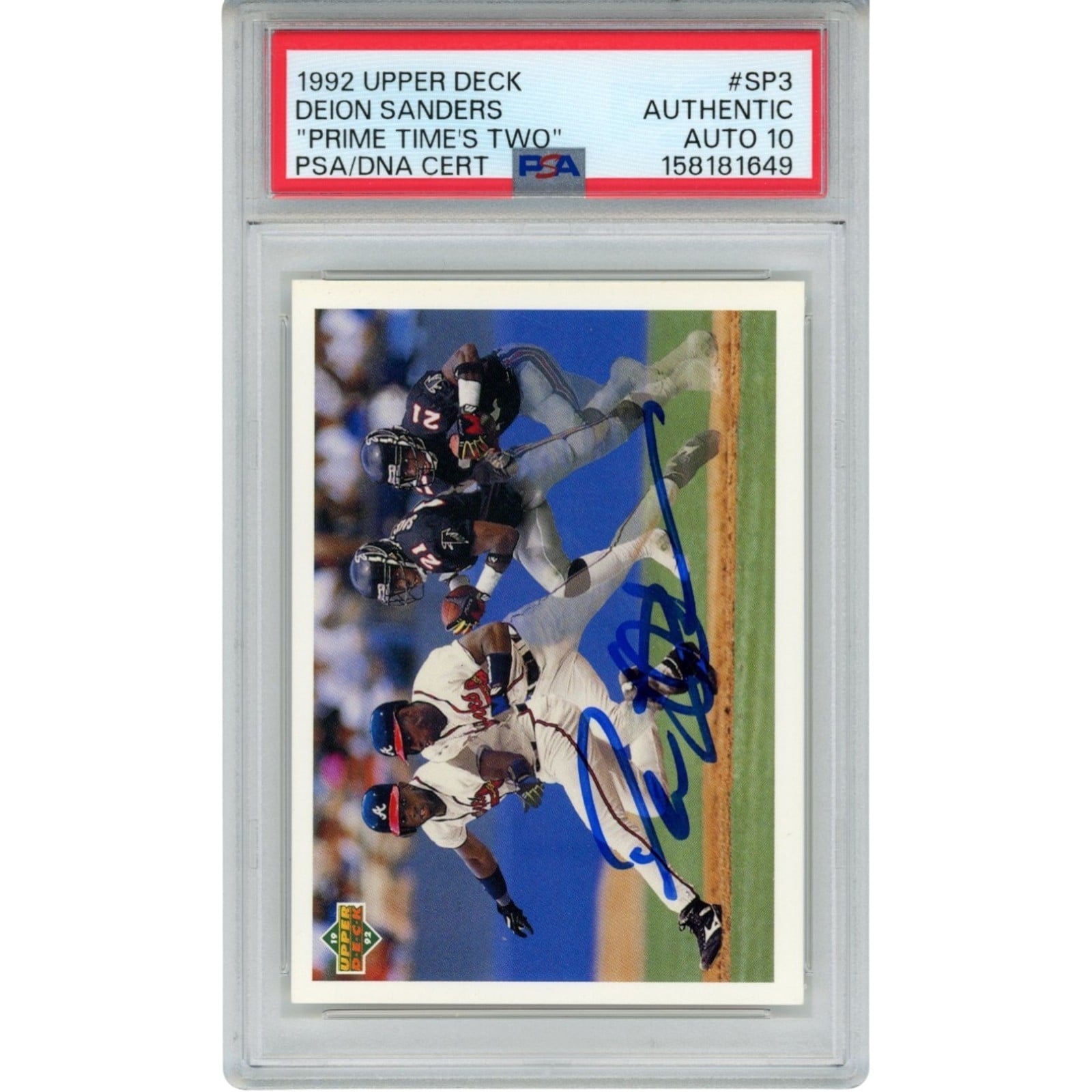 Deion Sanders Autographed/Signed Atlanta Falcons/Braves Trading Card PSA 55184