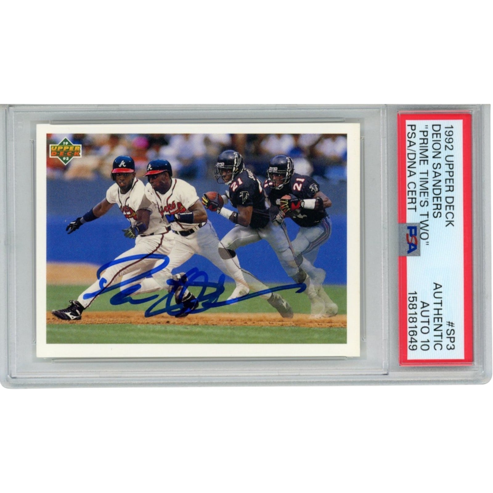 Deion Sanders Autographed/Signed Atlanta Falcons/Braves Trading Card PSA 55184 3 Deion Sanders Autographed/Signed Atlanta Falcons/Braves Trading Card PSA 55184