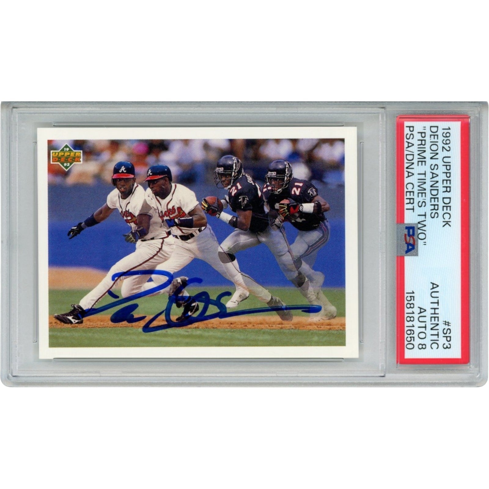 Deion Sanders Autographed/Signed Atlanta Falcons/Braves Trading Card PSA 55234 3 Deion Sanders Autographed/Signed Atlanta Falcons/Braves Trading Card PSA 55234
