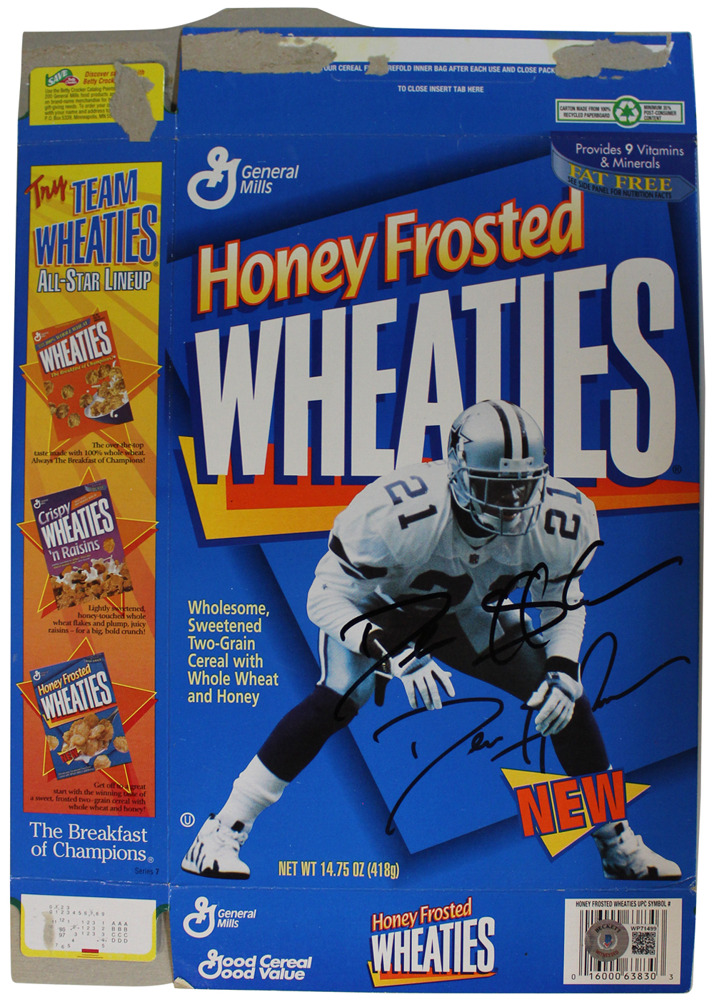 Deion Sanders Autographed Honey Frosted Wheaties Box Flattened BAS