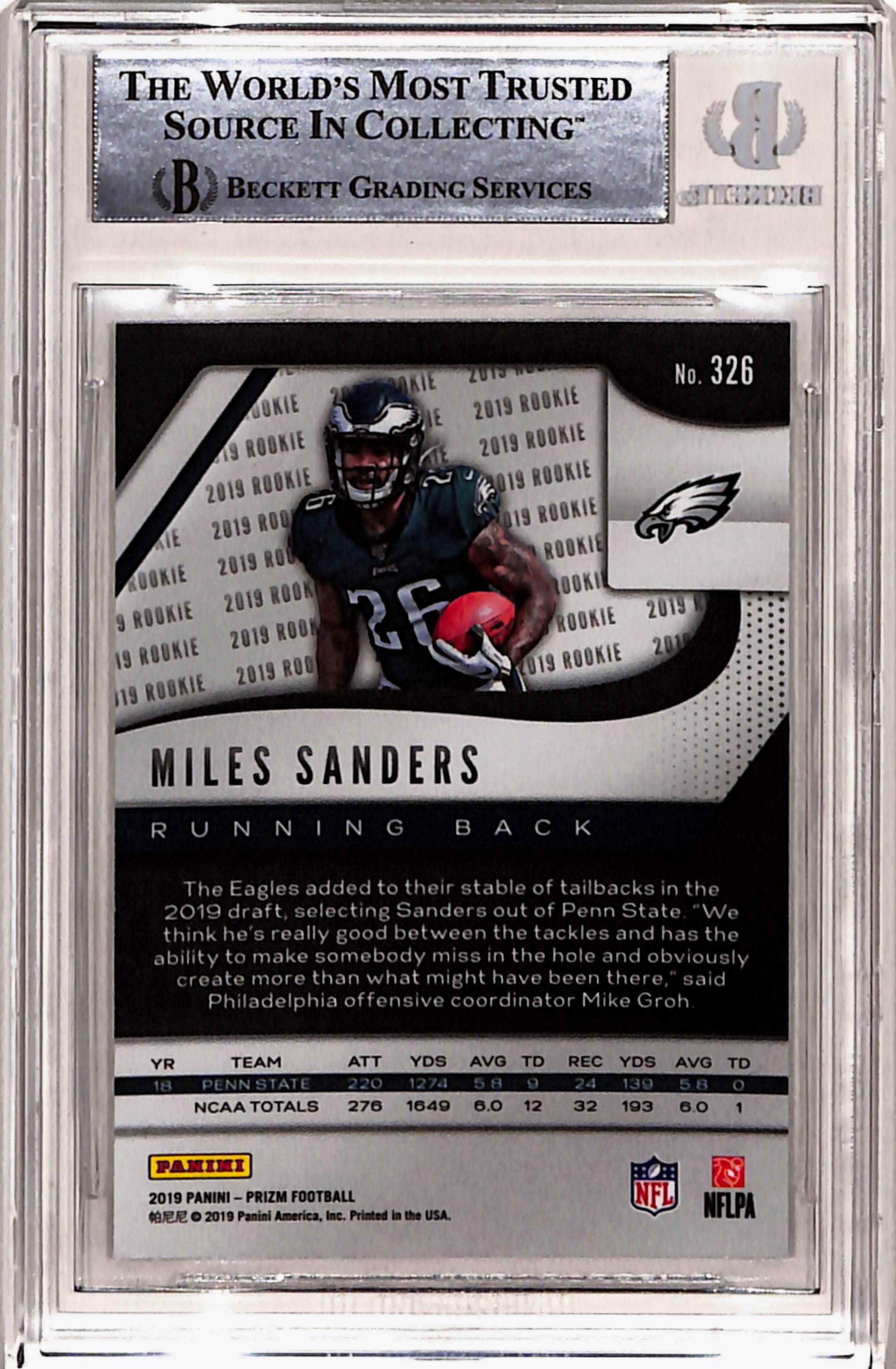 Miles Sanders Signed 2019 Prizm #326 Trading Card Slab Beckett 39561