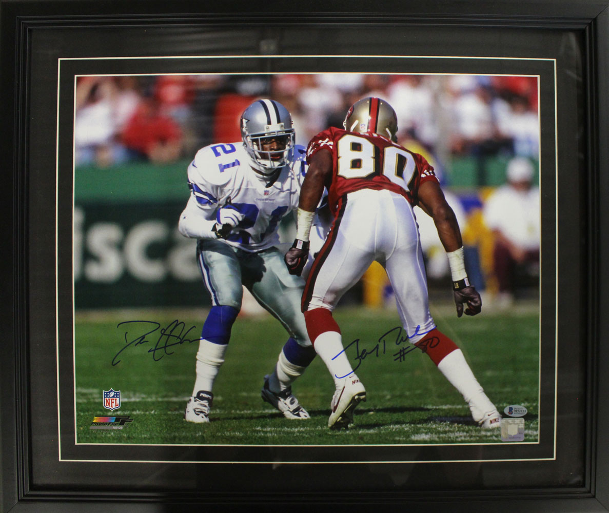 Jerry Rice & Deion Sanders Autographed/Signed Framed 16x20 Photo BAS 26864